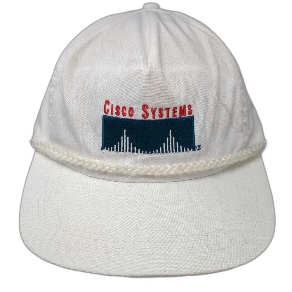 Sportcap 5 Panel White Cisco Systems Rope Hat Slideback Adjustable Logo Vintage